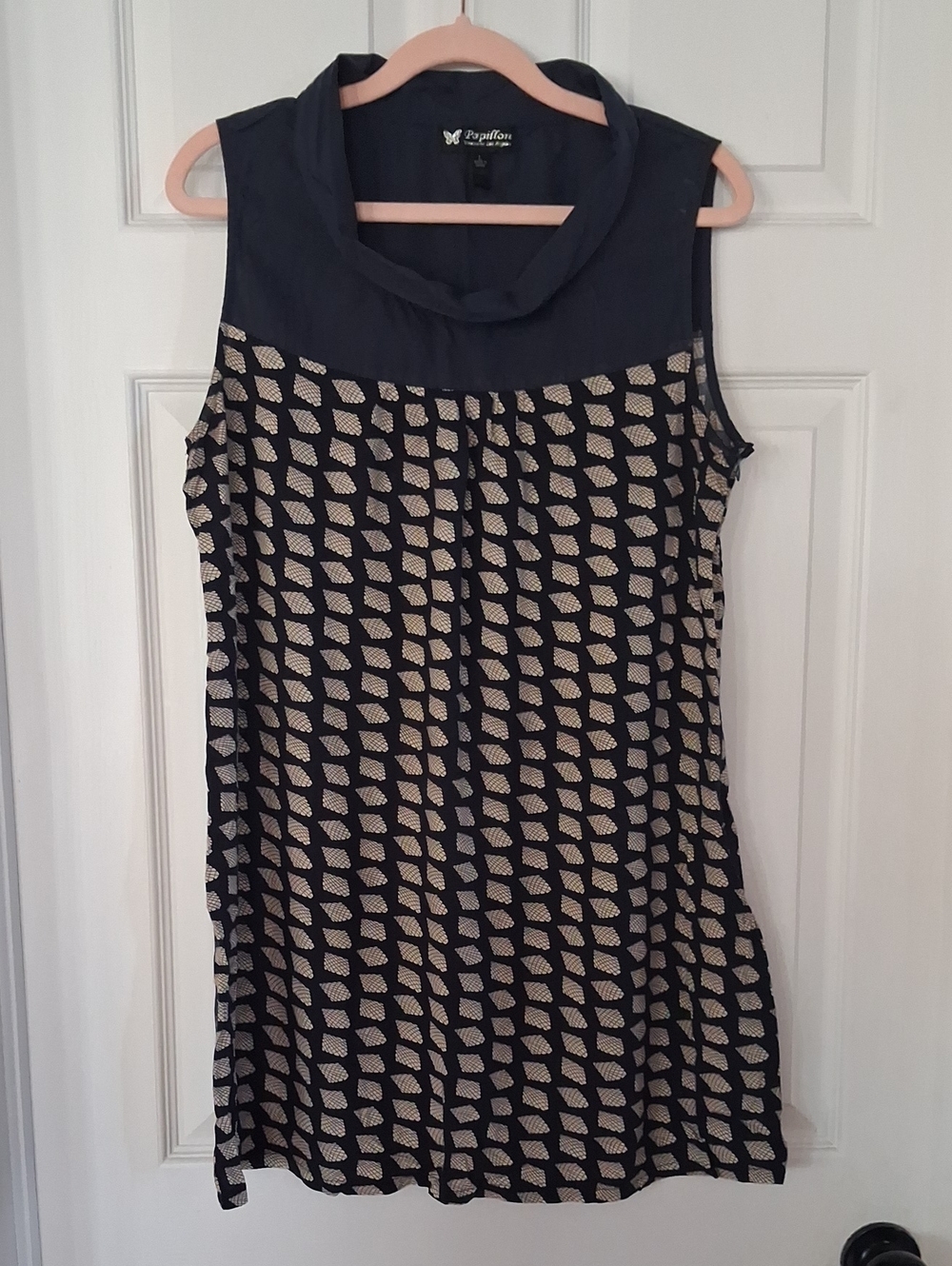 Papillon Blanc Navy and Cream Sleeveless Cowl-Neck Camisole